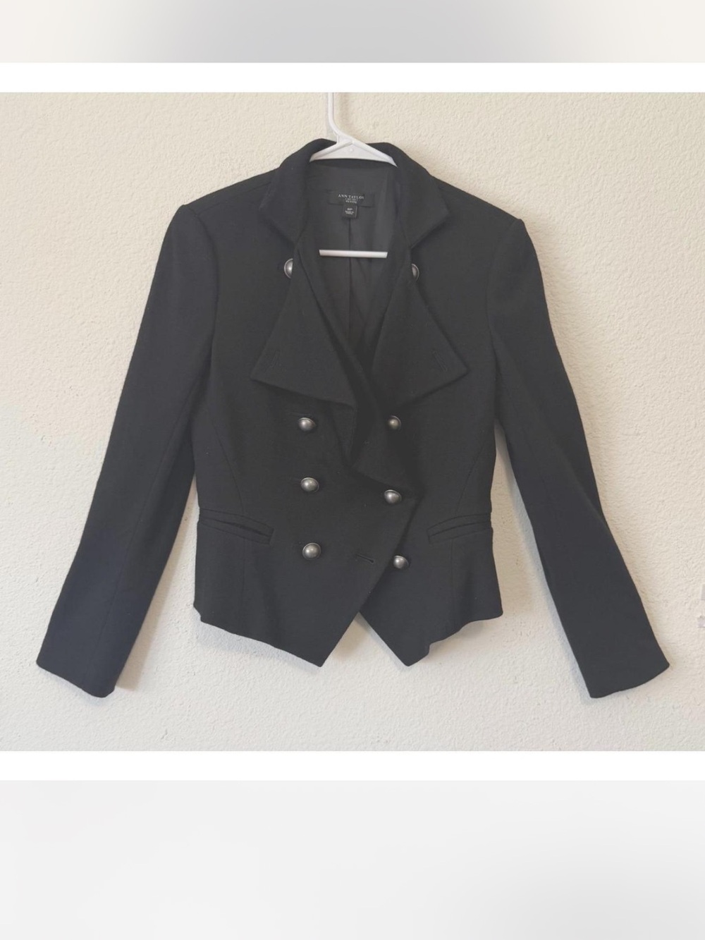 Ann Taylor Black Double-Breasted Military-Style Blazer